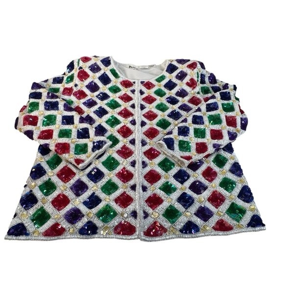 vintage PATRA Diamond shape Sequiend all over Sparkling Jacket sz 16 - Picture 4 of 9